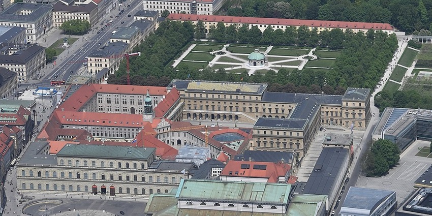 An image showing an aerial view of the Munich Residence, a famous place in Munich.