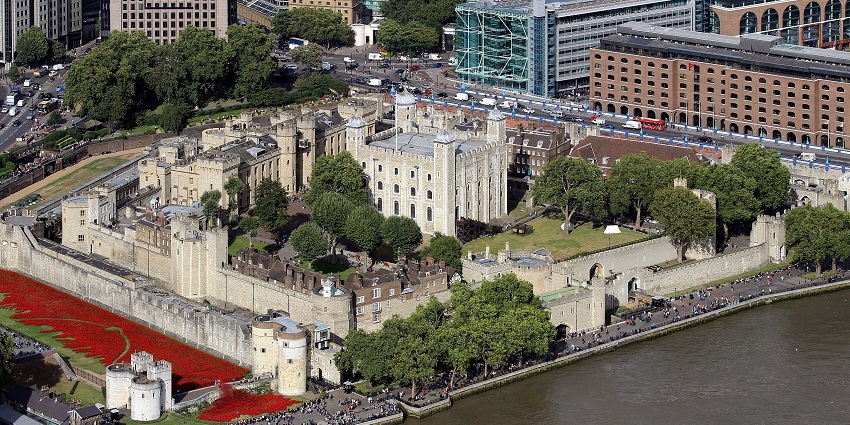 The view of the Tower of London from The Shard, as highlighted in the London travel guide