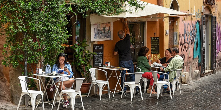 Trastevere, a lovely neighbourhood in Rome, famous for its pastel-coloured houses.