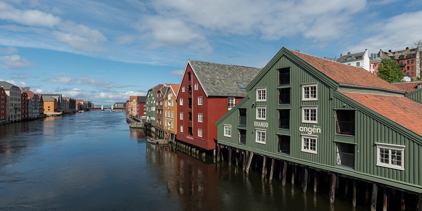 An image showing a scenic view of Trondheim, Norway, captured from the roof of a cathedral