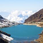 Partially frozen waters at Tsomgo Lake or Changu Lake in Sikkim, North East India