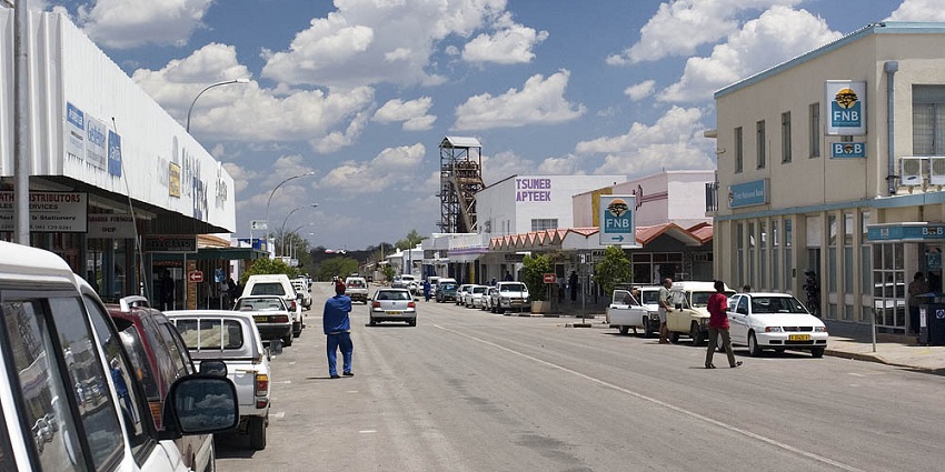 The image of the downtown or the main street in Tsumeb called Gateway to the North, Namibia.