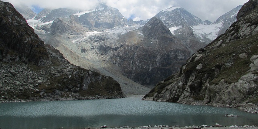 A picture of a lake amidst the snow-capped mountains in Jammu and Kashmir