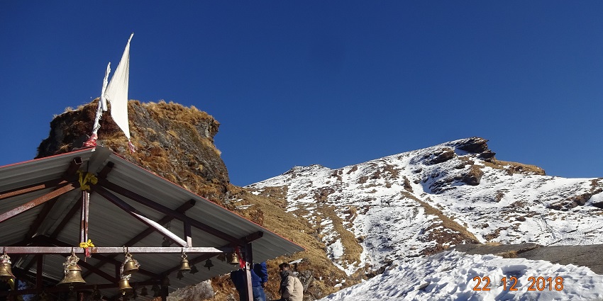 Image of the Chandrashila peak from Tungnath Temple near Kedarnath