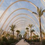 An ultrawide angle panoramic view along the inside of L'Umbracle–Valentine’s day in Spain