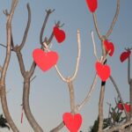 Tree decorated for Valentine's Day in Ukraine.