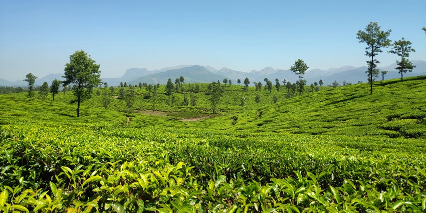 An image showing Valparai Lake in India, surrounded by hills and reflecting the sky on its surface