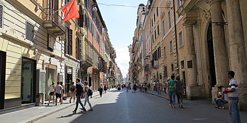 The streets of the Via Del Corso with many shopping centres