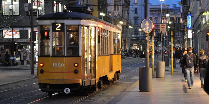View of Via Torino which is the oldest shopping street for shopping in Milan, Italy.