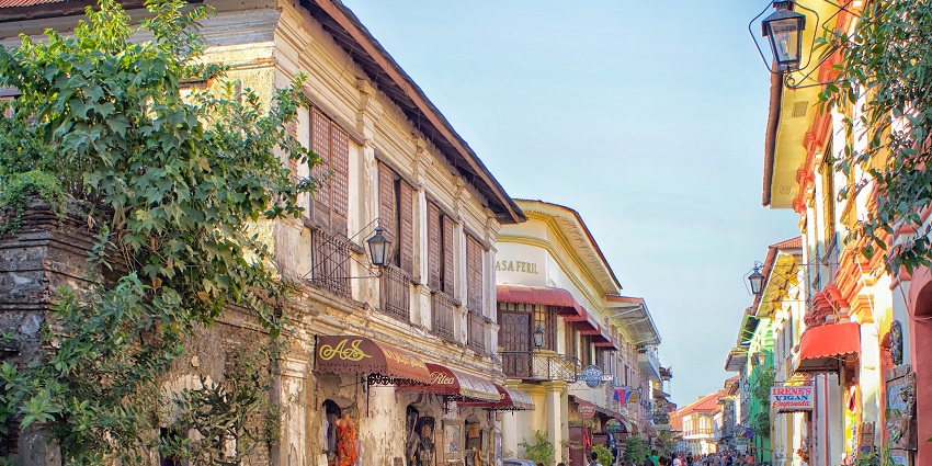 A view of Vigan City, a Spanish colonial town with cobblestone streets and heritage houses.