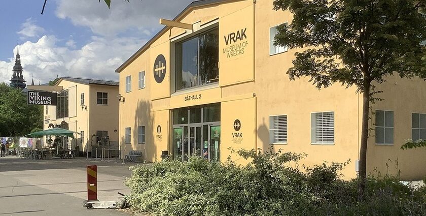 An image showing the exterior of the Viking Museum, showcasing its unique architectural style.