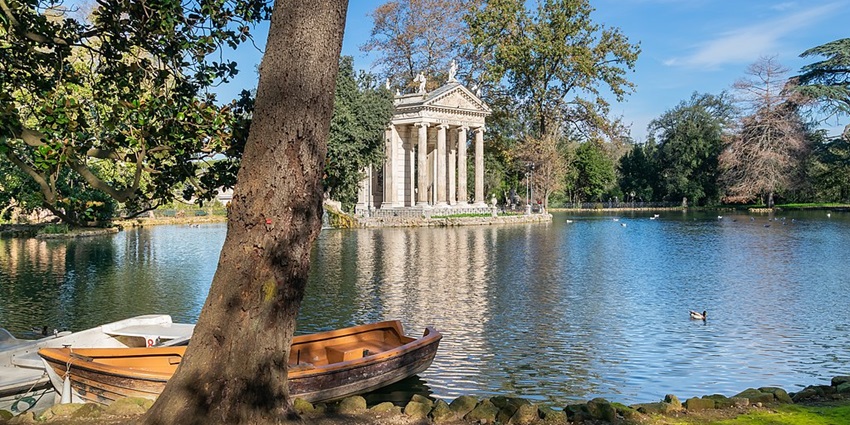 A boat near the lake at Villa Borghese, a tranquil garden and park to visit in Rome.