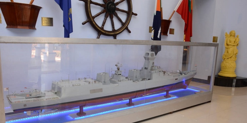 A realistic ship model on display at Visakhapatnam Submarine Maritime Museum in India.