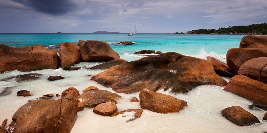 The white sands and coral reefs of Anse Lazio is a beautiful sight when looking for things to do in Seychelles in July.