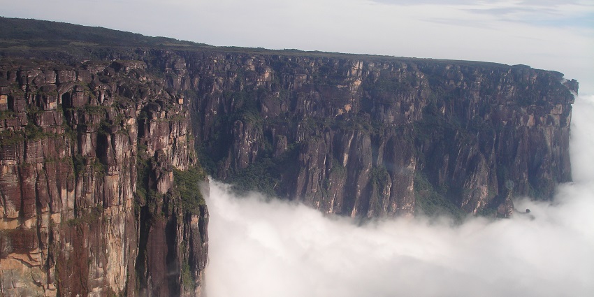 View from top of the tepuis showing clouds covering the landscape and surroundings