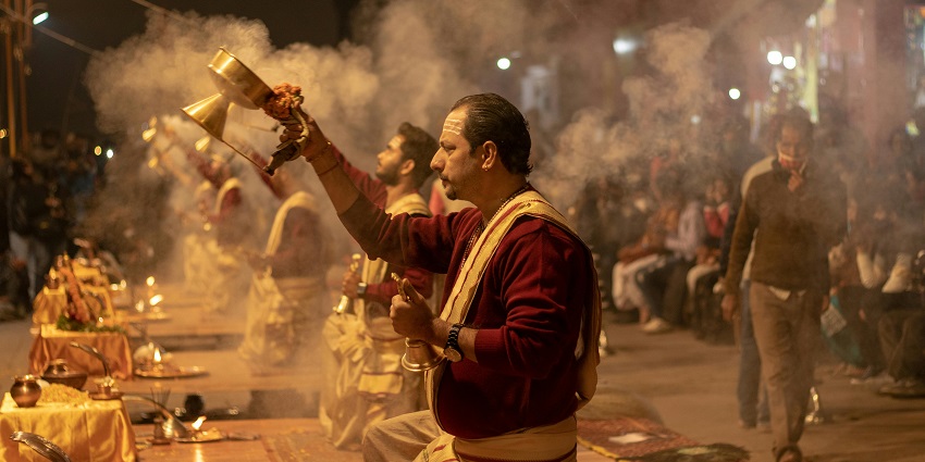 Image of men with Incense in Hindu Ritual - places to visit near the fort Ranganatha Swamy Temple