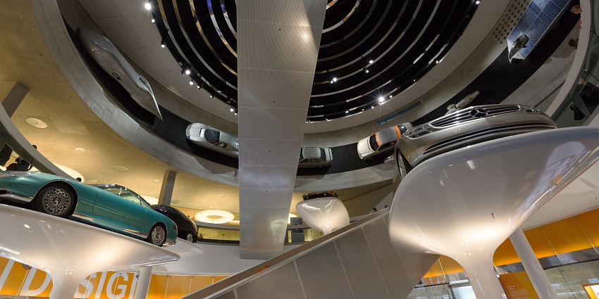 An image of the interior of the Mercedes-Benz Museum, a great thing to see in Stuttgart.