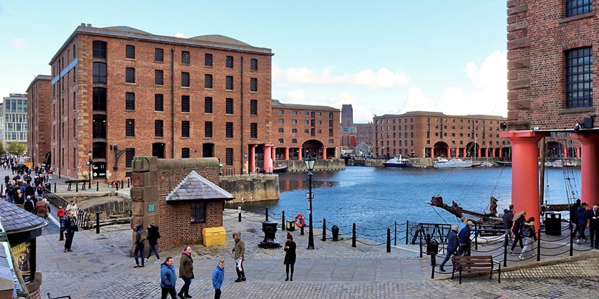 Scenic view of Royal Albert Dock with historic buildings, one of the top things to see in Liverpool