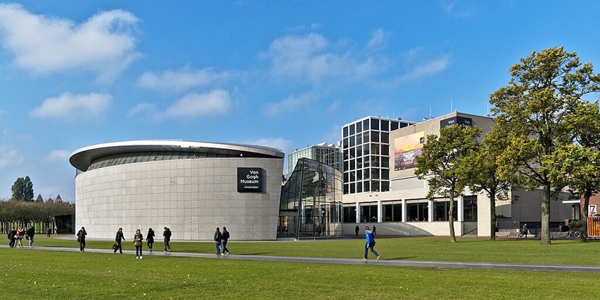 The exhibition wing of the Van Gogh museum showcasing his iconic artwork.