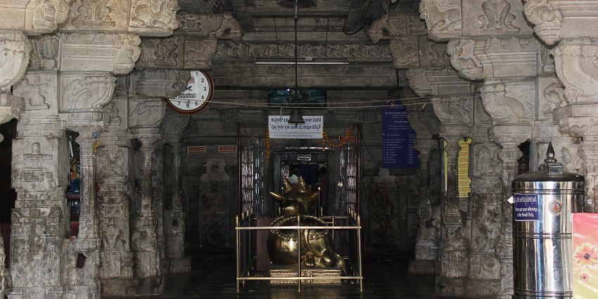 Intricately carved interiors of 16th-century Someshwara Temple in Bangalore, Karnataka.