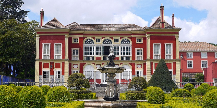 An image of The lush greenery of baroque gardens of the Palace of Fronteira in Lisbon.