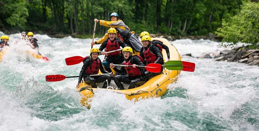 Image of an adventurous experience of rafting, - one of the best watersport in India