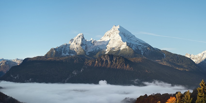 An image of the Watzmann from the north, a popular destination near Berchtesgaden National Park.