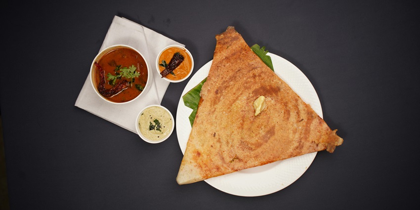 South Indian cuisine, offered at a restaurant near the biggest lake in Karnataka, India.