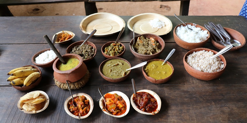 Traditional Goan food cooked with spices and vegetables that are grown organically in their plantation