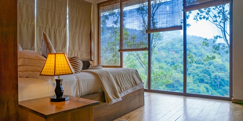 The view of a beautiful hotel room with a number of decent facilities.