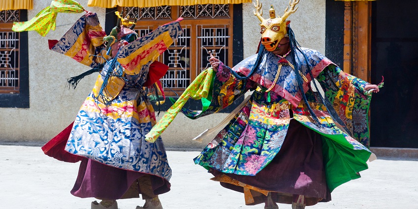 Buddhist monks in Deer mask dancing Cham mystery during