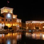 Beautifully lit Republic Square, a place reflecting vibrant Yerevan Nightlife.