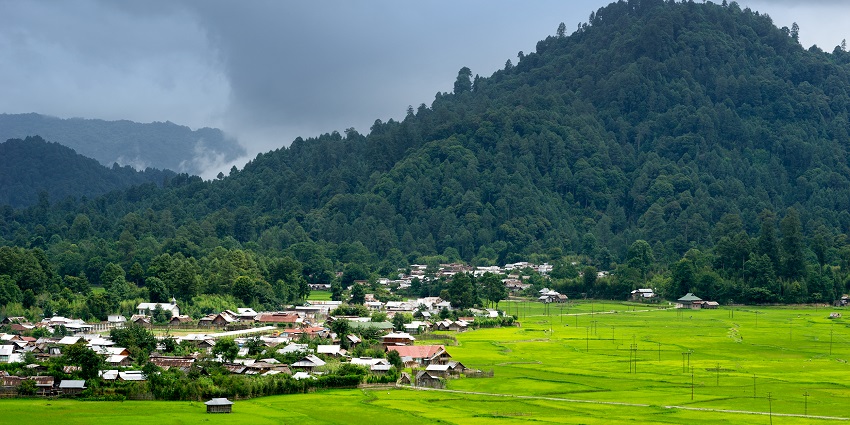 An image of a cross-section of a green valley in Ziro, part of famous hill stations in North India.