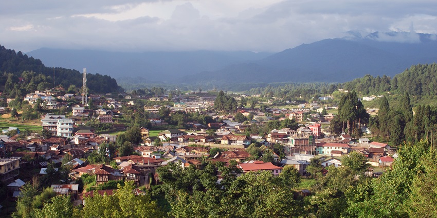 An aerial view of the town of Ziro in Arunachal Pradesh, a place to visit in East India