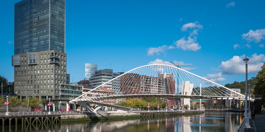 The magnificent look of the Zubizuri Bridge, one of the top tourist destinations in Bilbao
