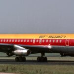 Beautiful shot of Air Spain plane standing on airport in Spain