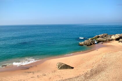 A panoramic view of the beautiful beaches in Kanyakumari, Tamil Nadu during sunset