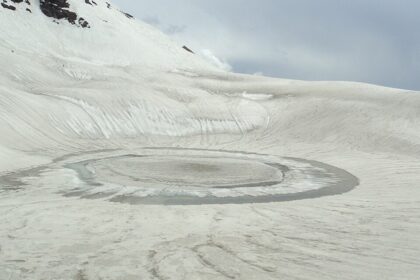 A frozen Bhrigu Lake turned into paradise after heavy snowfall in Himachal Pradesh.