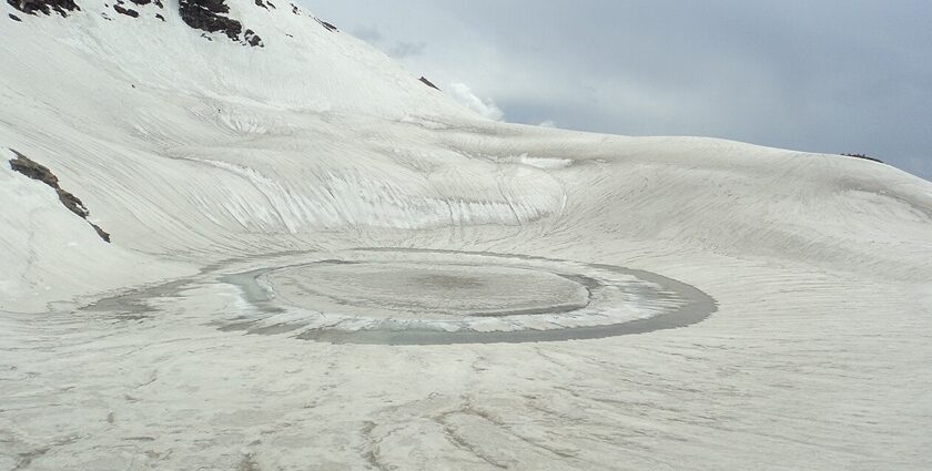 A frozen Bhrigu Lake turned into paradise after heavy snowfall in Himachal Pradesh.