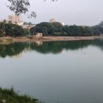 Ulsoor Lake, one of the famous lakes in Bangalore, from a distance with a small water body surrounded by greenery.