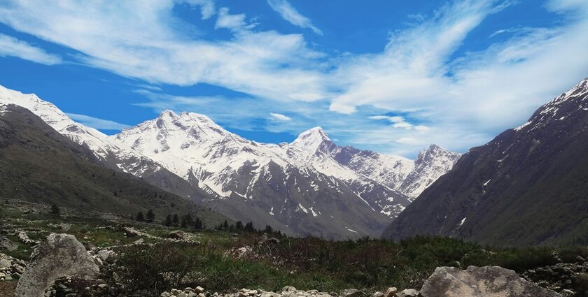 An image showing snowcapped mountains, one of the popular hill stations in the middle Himalaya