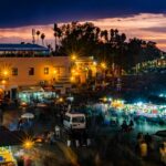 Vibrant Morocco nightlife with a spectacular location shimmering with lights.