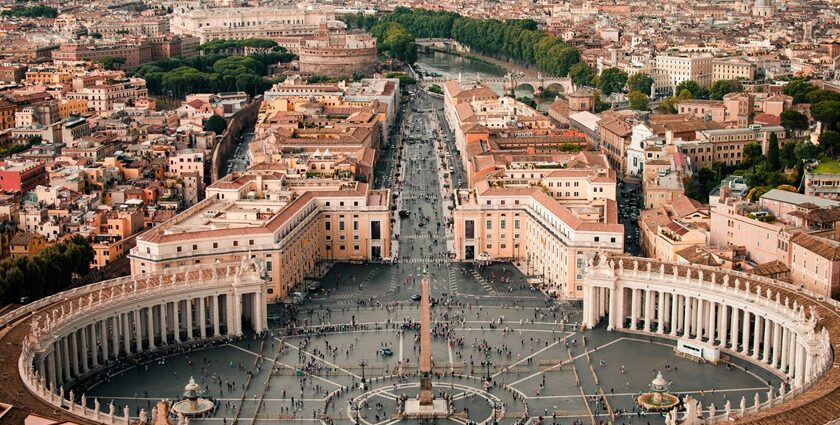 Vatican City, one of the places to visit in Rome, is beautifully lit up at the time of dusk.