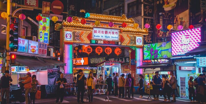 Taiwan nightlife comes alive in this vibrant Taipei cityscape, glowing with neon lights