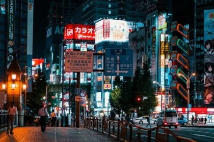 A Tokyo nightlife spot, Shibuya Crossing with bright billboards and endless foot traffic