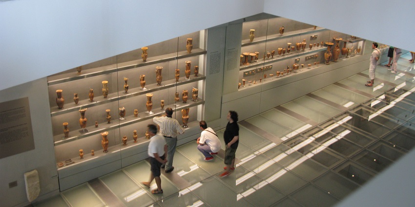 An image of the interior of the Acropolis Museum, a famous heritage museum in Greece.