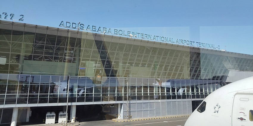 Exterior view of Addis Ababa Bole International Airport Terminal 2 with modern glass facade