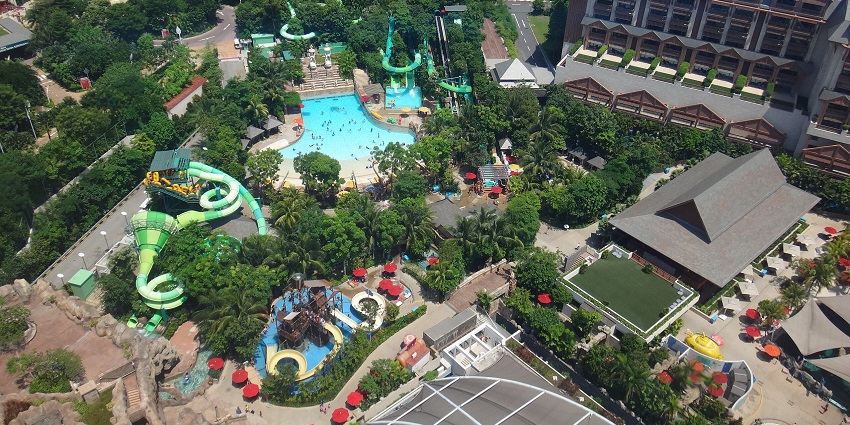 A marine-themed water park with thrilling slides and snorkelling with tropical fish.