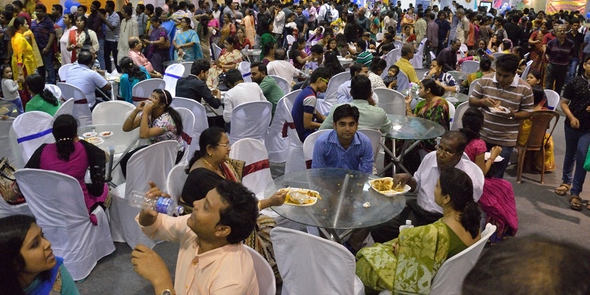 Image showing food enthusiasts at Ahare Bangla, a vibrant Bengal food festival event