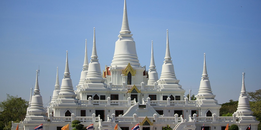 A view of a Buddhist Temple with intricate designs in the ancient city of Thailand.